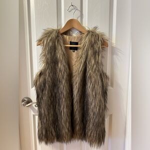 Dynamite Faux Fur Vest in Brown and Cream